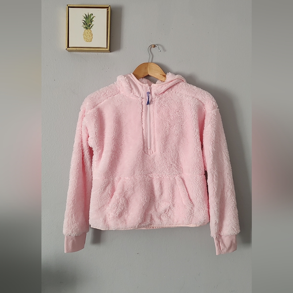 Fuzzy Jacket Girls Xersion Color Pink Zipper Front Size Large (14) New Hoodie